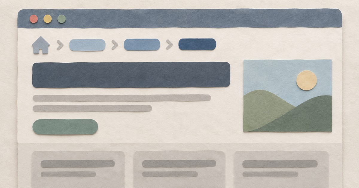 Schematická ilustrace drobečkové navigace nad hlavním nadpisem webové stránky